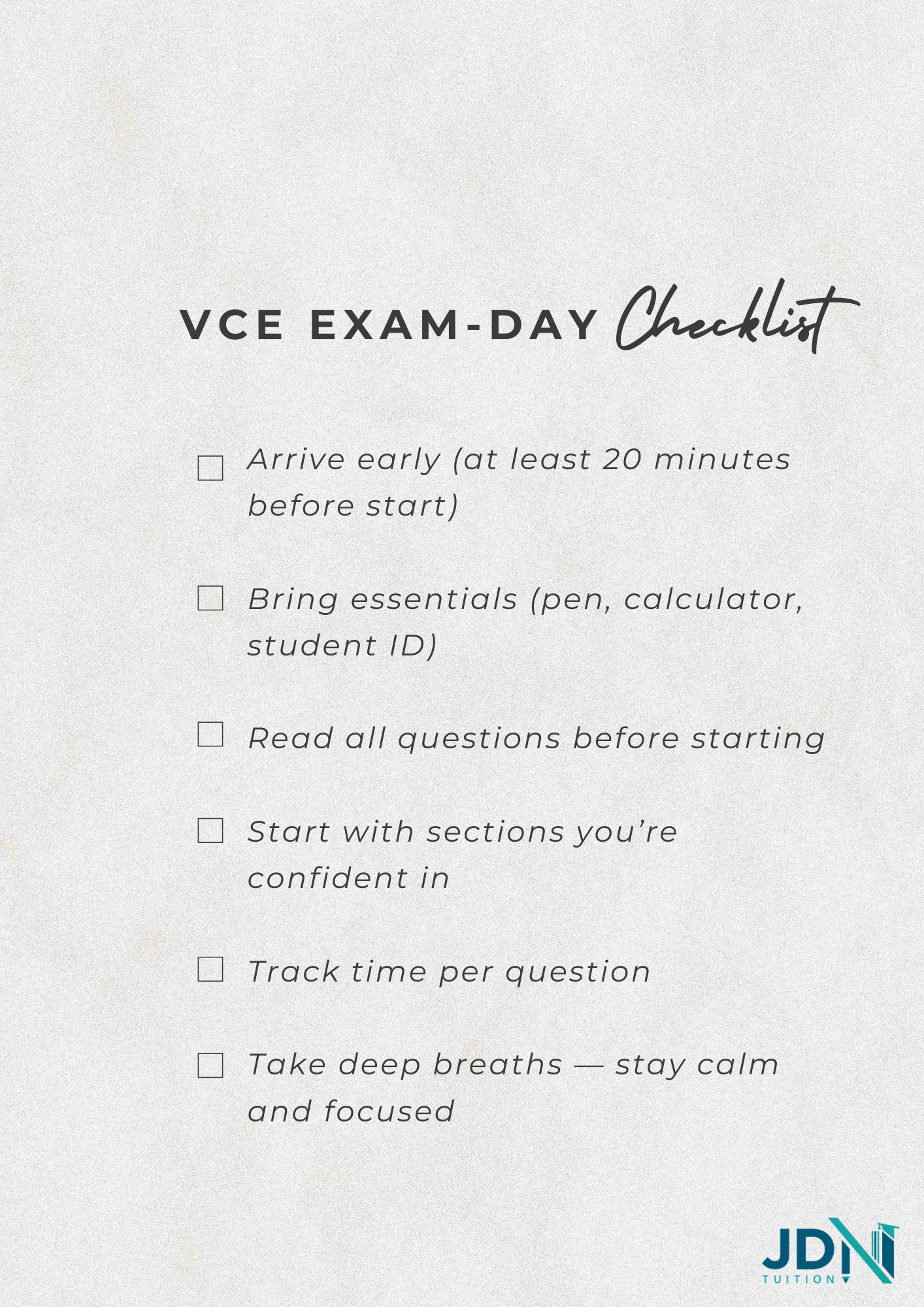 VCE Exam-Day Checklist